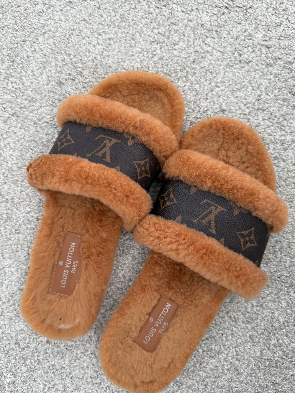 Brown Shearling Slide Sandals